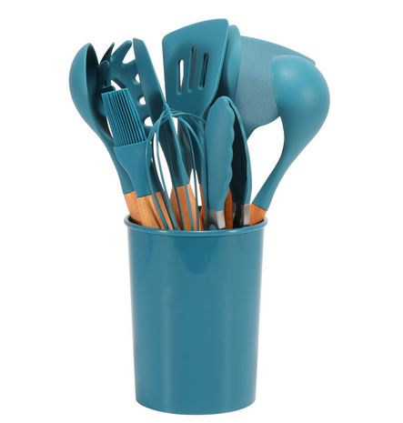 Silicone Kitchen Utensil Set – BPA-free, Heat Resistant with Bamboo Handle for Easy Cooking on the Baking Sheet