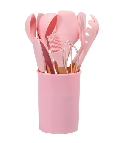 Silicone Kitchen Utensil Set – BPA-free, Heat Resistant with Bamboo Handle for Easy Cooking on the Baking Sheet