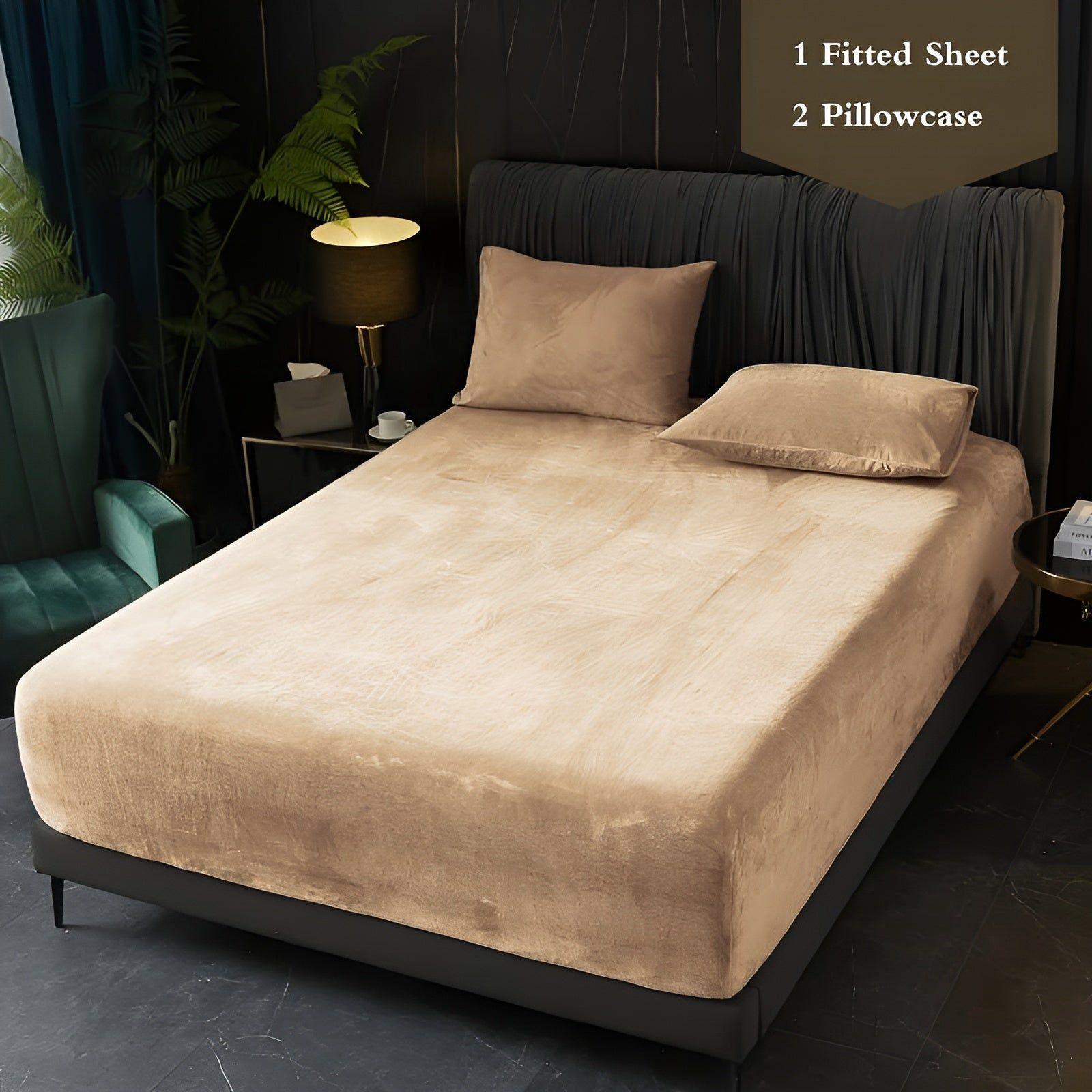Flanellen lakenset – melkfluweel, beige, stijlvol ontwerp voor de slaapkamer of logeerkamer
