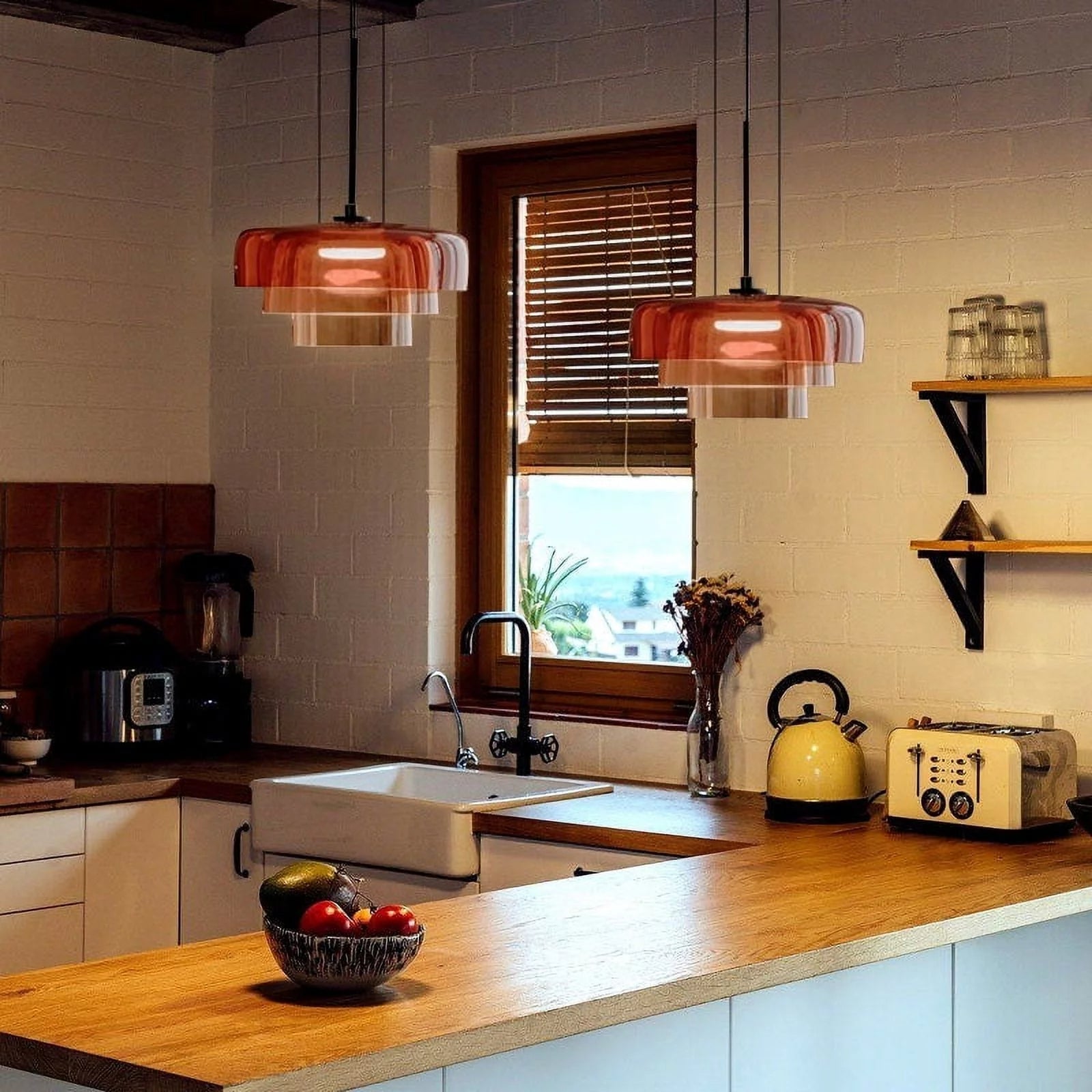 Layered Glass Pendant – Modern Design in Orange, Green or Gray for Dining Table or Living Room
