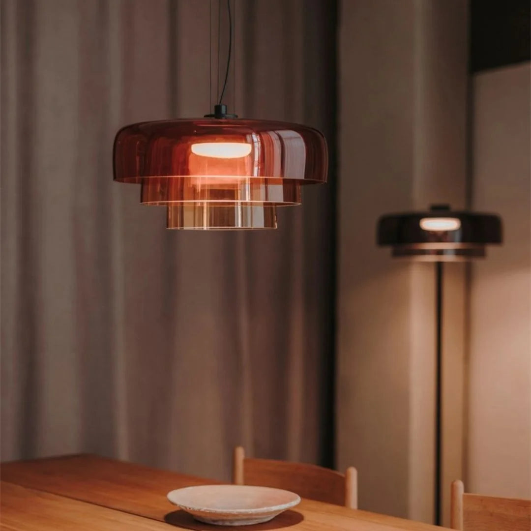 Layered Glass Pendant – Modern Design in Orange, Green or Gray for Dining Table or Living Room