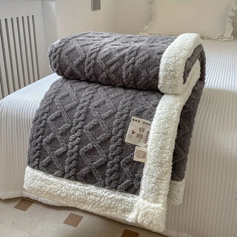Sherpa Plaid – Blød Beige, Vendbar Stue Tæppe til Sofa eller Seng Dekoration