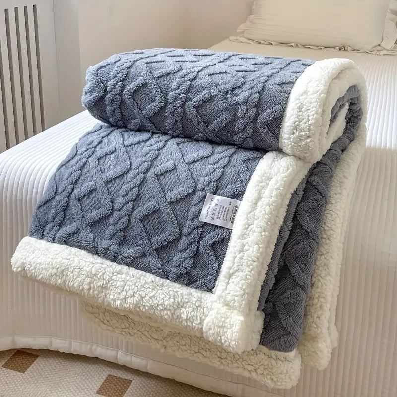 Sherpa Plaid – Blød Beige, Vendbar Stue Tæppe til Sofa eller Seng Dekoration