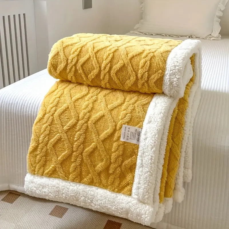 Sherpa Plaid – Blød Beige, Vendbar Stue Tæppe til Sofa eller Seng Dekoration