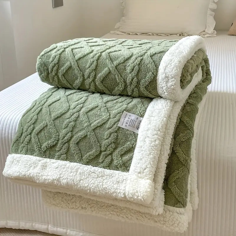 Sherpa Plaid – Blød Beige, Vendbar Stue Tæppe til Sofa eller Seng Dekoration