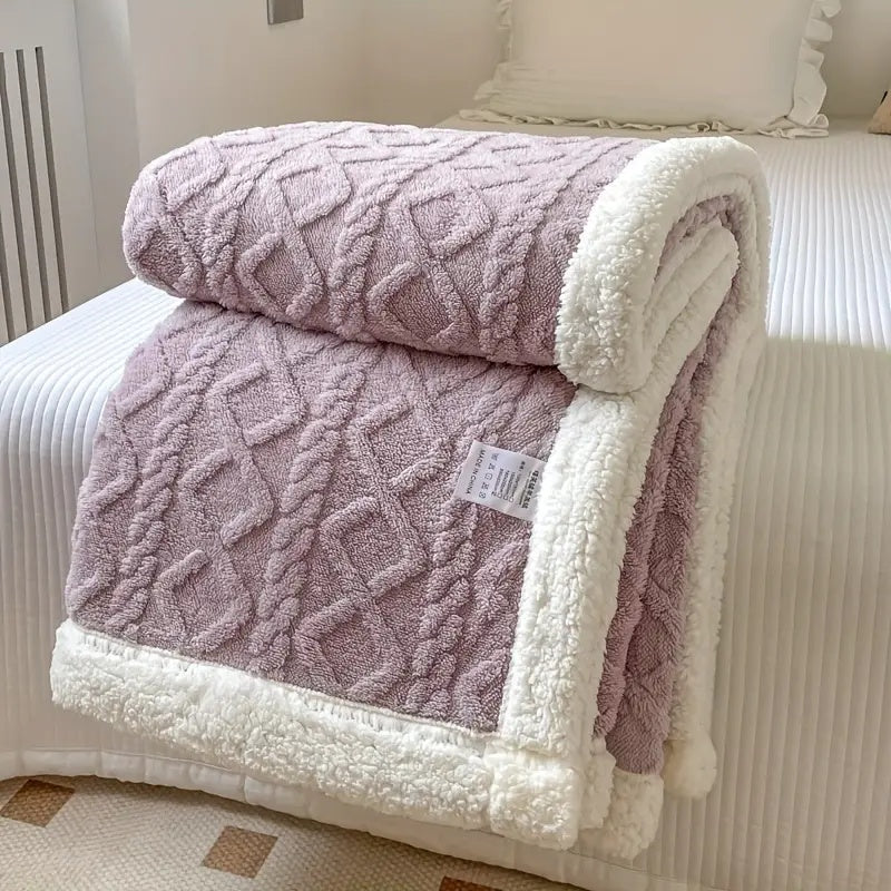 Sherpa Plaid – Blød Beige, Vendbar Stue Tæppe til Sofa eller Seng Dekoration