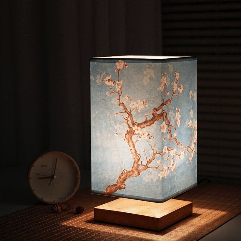 Bordlamp – Stof met Japans Print, Scandinavisch Design voor Slaapkamer of Woonkamer