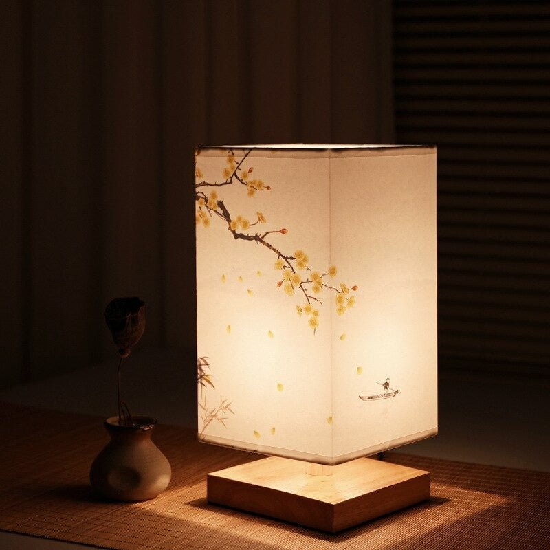 Bordlamp – Stof met Japans Print, Scandinavisch Design voor Slaapkamer of Woonkamer