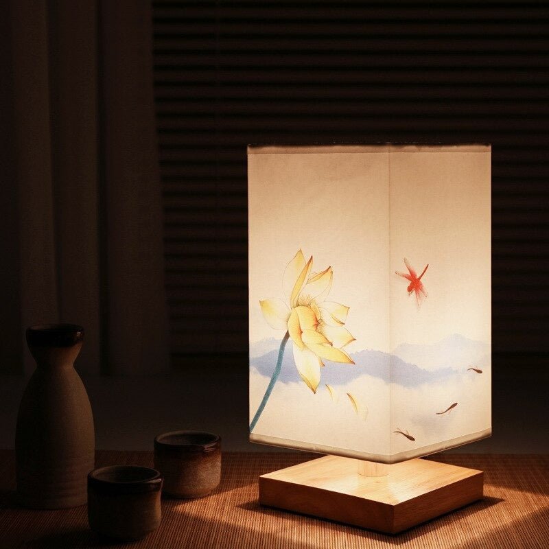 Bordlamp – Stof met Japans Print, Scandinavisch Design voor Slaapkamer of Woonkamer