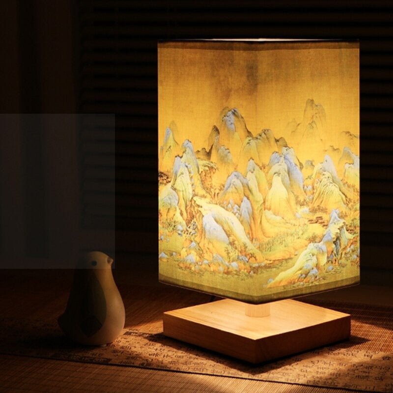 Bordlamp – Stof met Japans Print, Scandinavisch Design voor Slaapkamer of Woonkamer