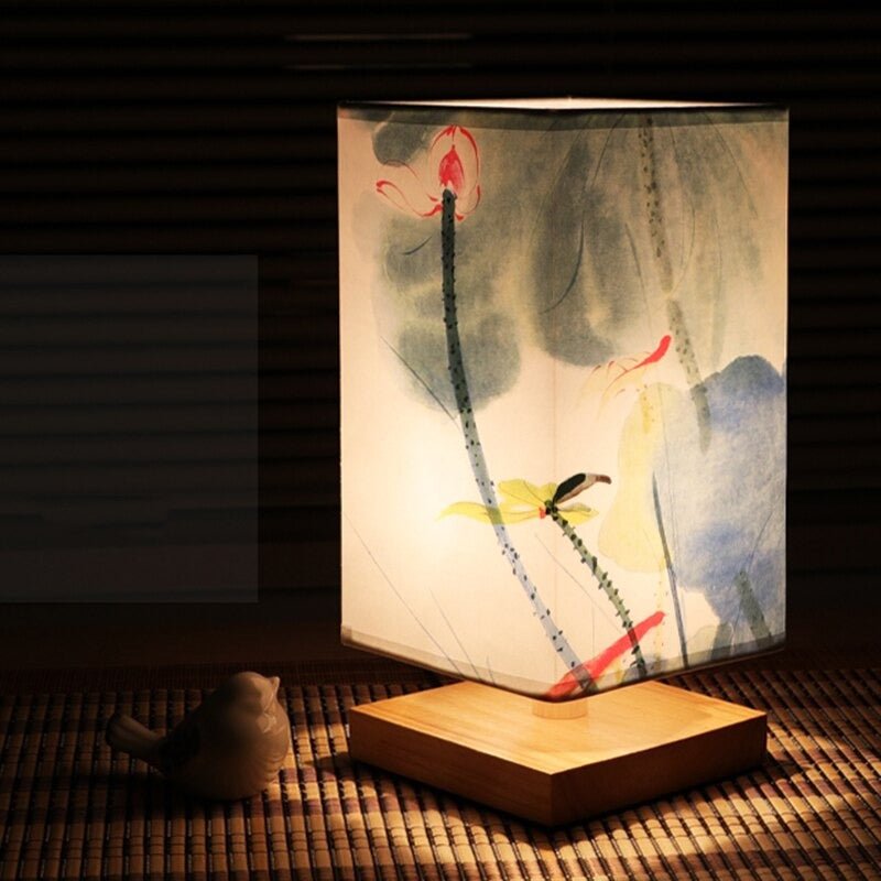 Bordlamp – Stof met Japans Print, Scandinavisch Design voor Slaapkamer of Woonkamer