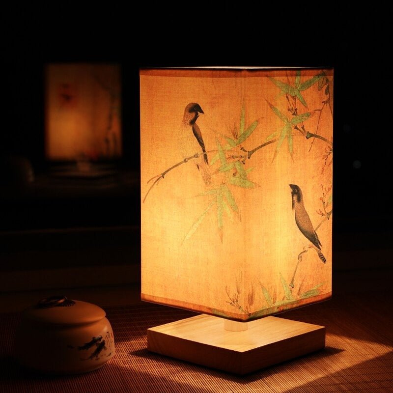 Bordlamp – Stof met Japans Print, Scandinavisch Design voor Slaapkamer of Woonkamer