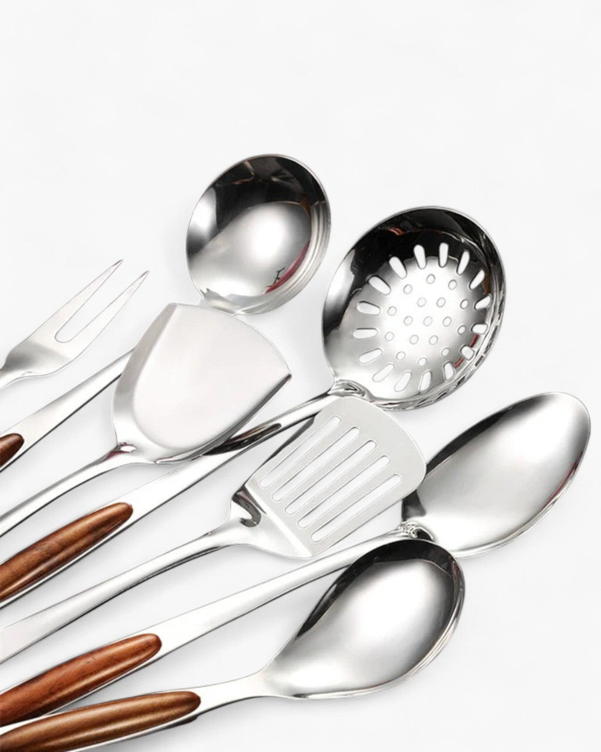 Kitchen Utensil Set – Stainless Steel with Wooden Handle, Elegant Kitchen Accessories for Cooking and Serving