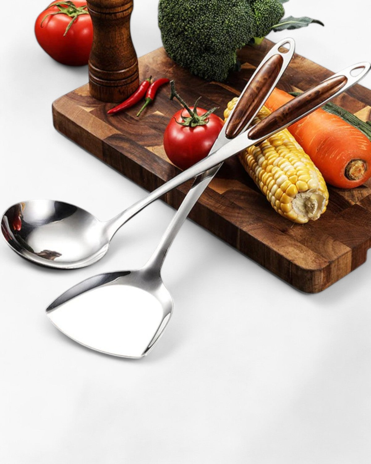 Kitchen Utensil Set – Stainless Steel with Wooden Handle, Elegant Kitchen Accessories for Cooking and Serving