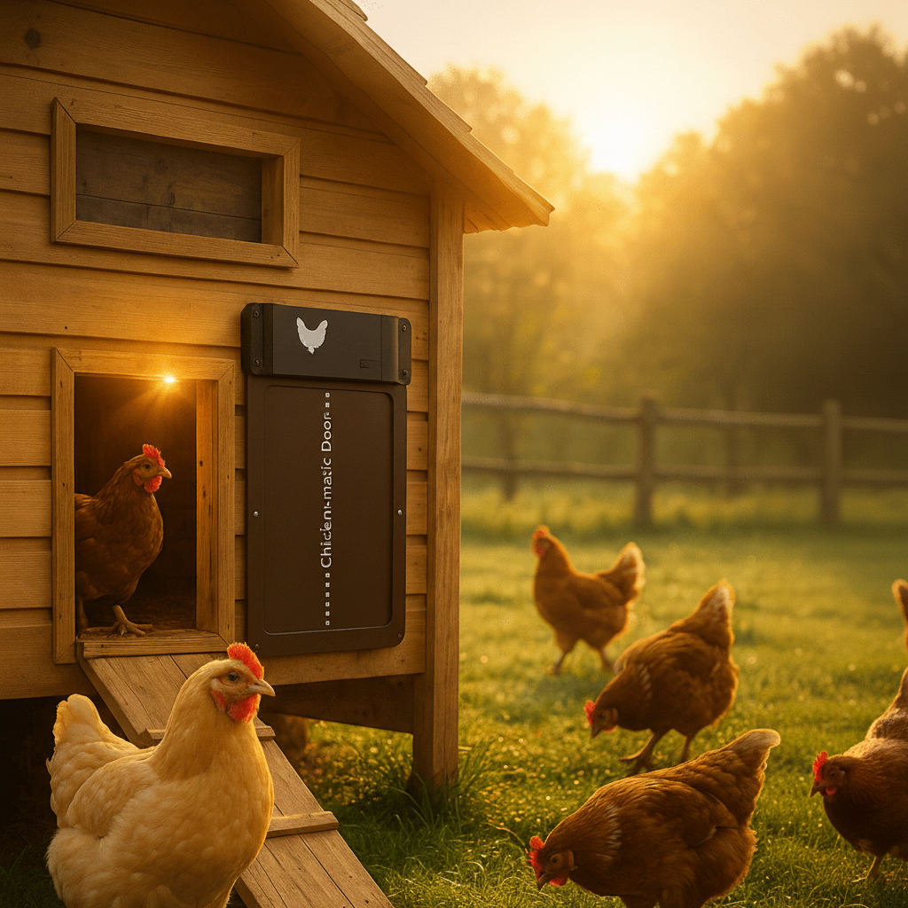 Automatic Chicken Coop Door – Weatherproof, Brown with Light Sensor for Secure Access to the Chicken Coop