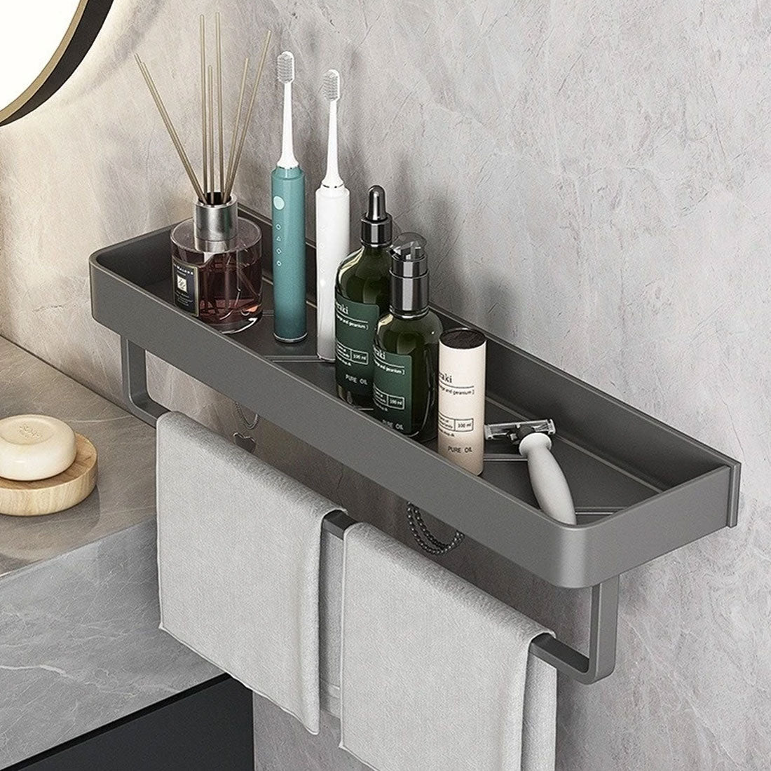 Badeværelsesvægplade – Vandafvisende metal med håndklædestang og opbevaring, moderne design