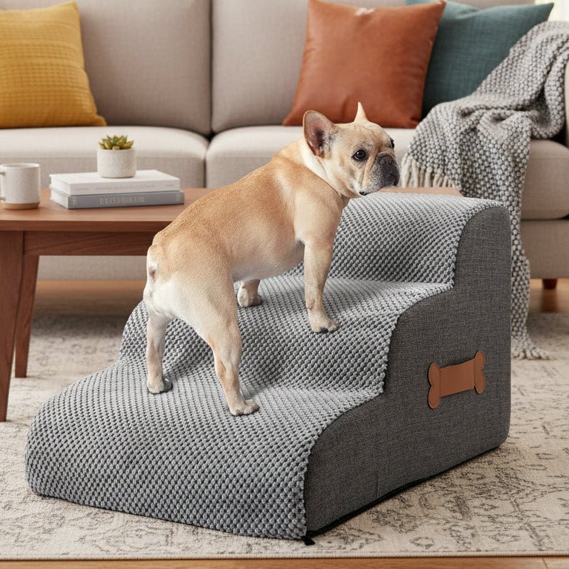 Hundetrappe – Blød Velour med Antiskrid, 2- eller 3-trins til Seng eller Sofa